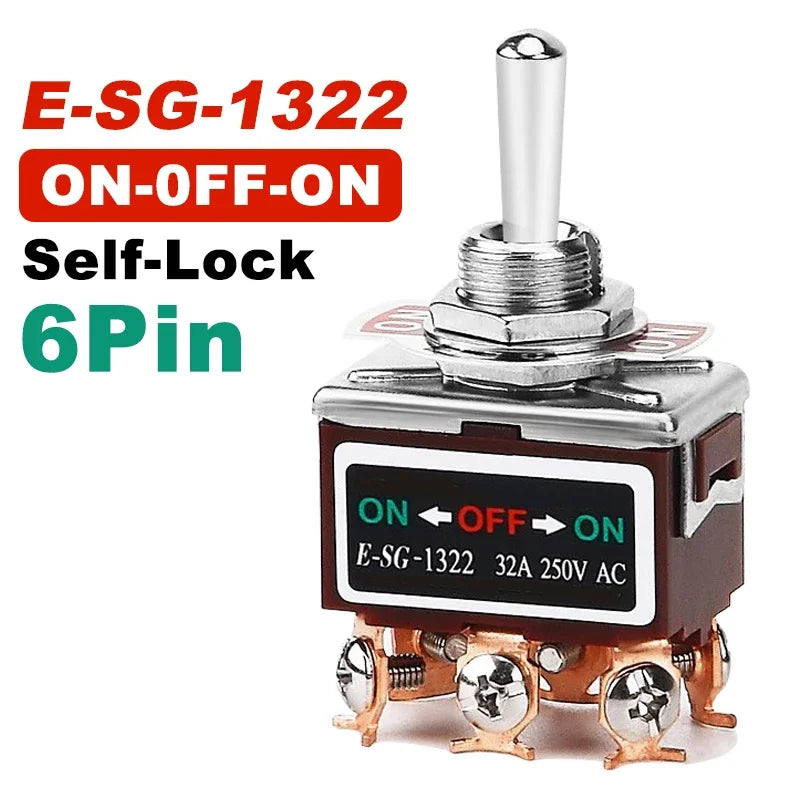 2/3/4/6/8/9/12Pin E-SG Toggle Switch 32A 250VAC Rocker Switch Self-Locking E-SG Power Switch with Brass Screw Foot Pin