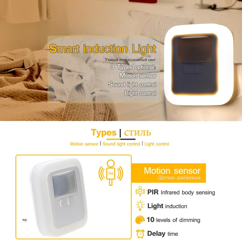 Led smart Night Light Motion Sound Sensor Night Light  brightness adjustment night light Bedroom Lamp Staircase Decorative Lamps