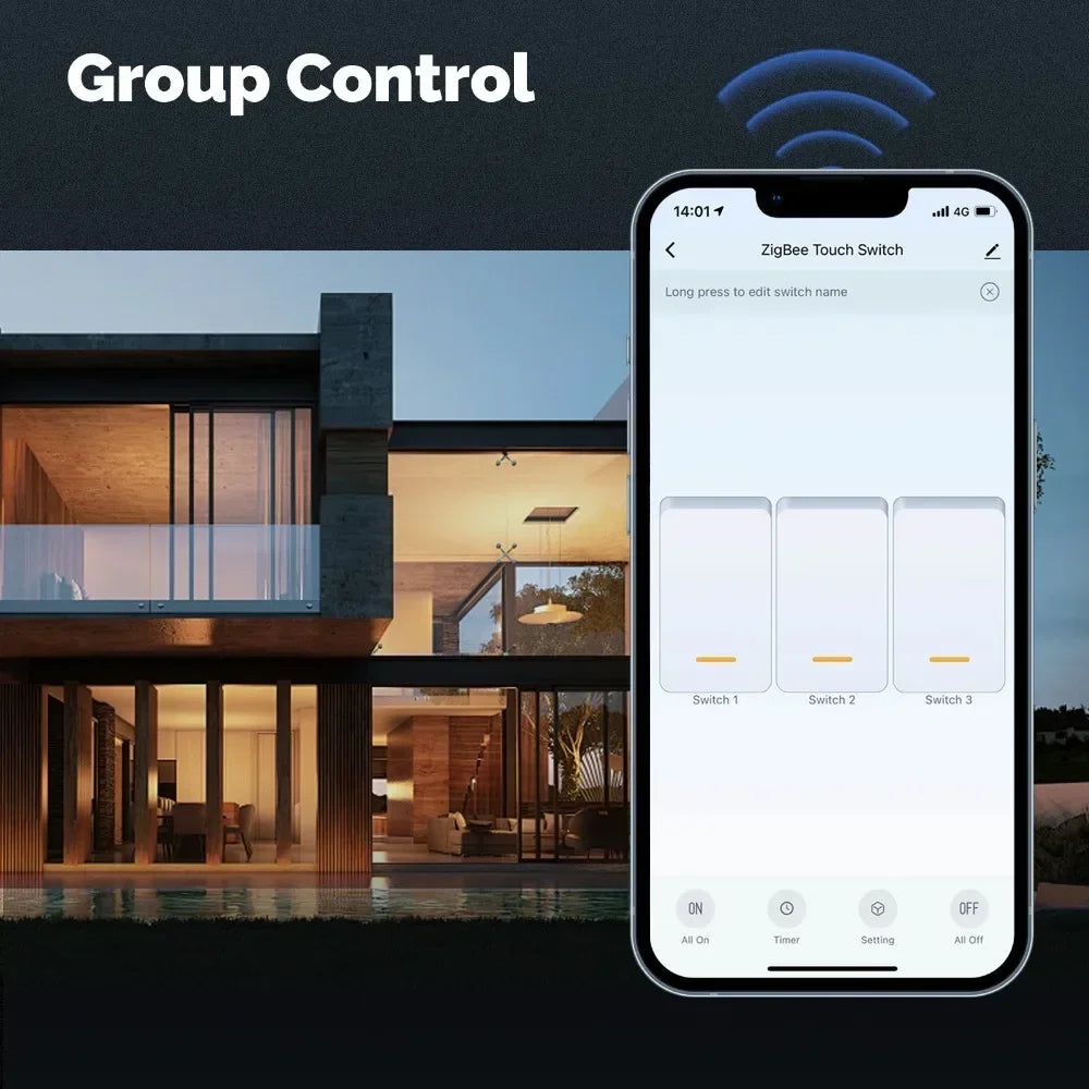 MOES Tuya ZigBee Smart Light Switch Touch Glass Panel Fireproof Neutral Wire Required Remote Control Work With Alexa Google Home