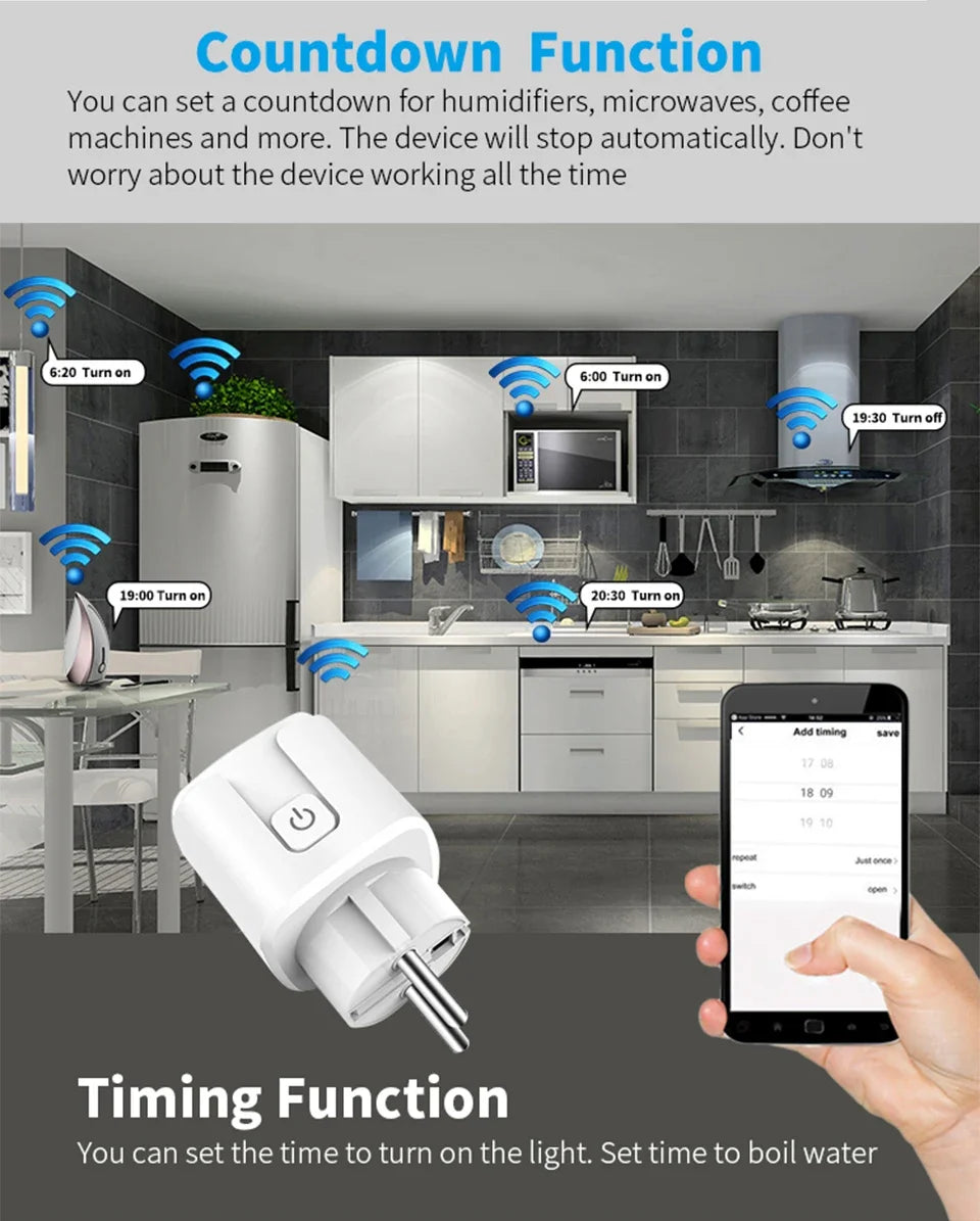 Tuya Smart Socket EU 16A AC100-240V WiFi Smart Plug with Power Monitoring Outlet Alexa Google Home Voice Control Smart Life APP