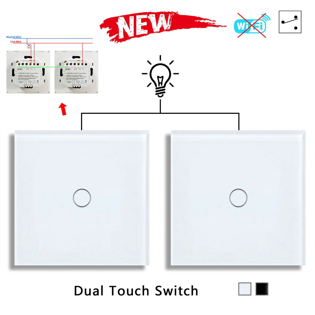 1/2gang 2way Dual Switch Wall Touch Switch EU Standard Light Switches For Staircase Bedside Switches Bedroom 240V No Wifi