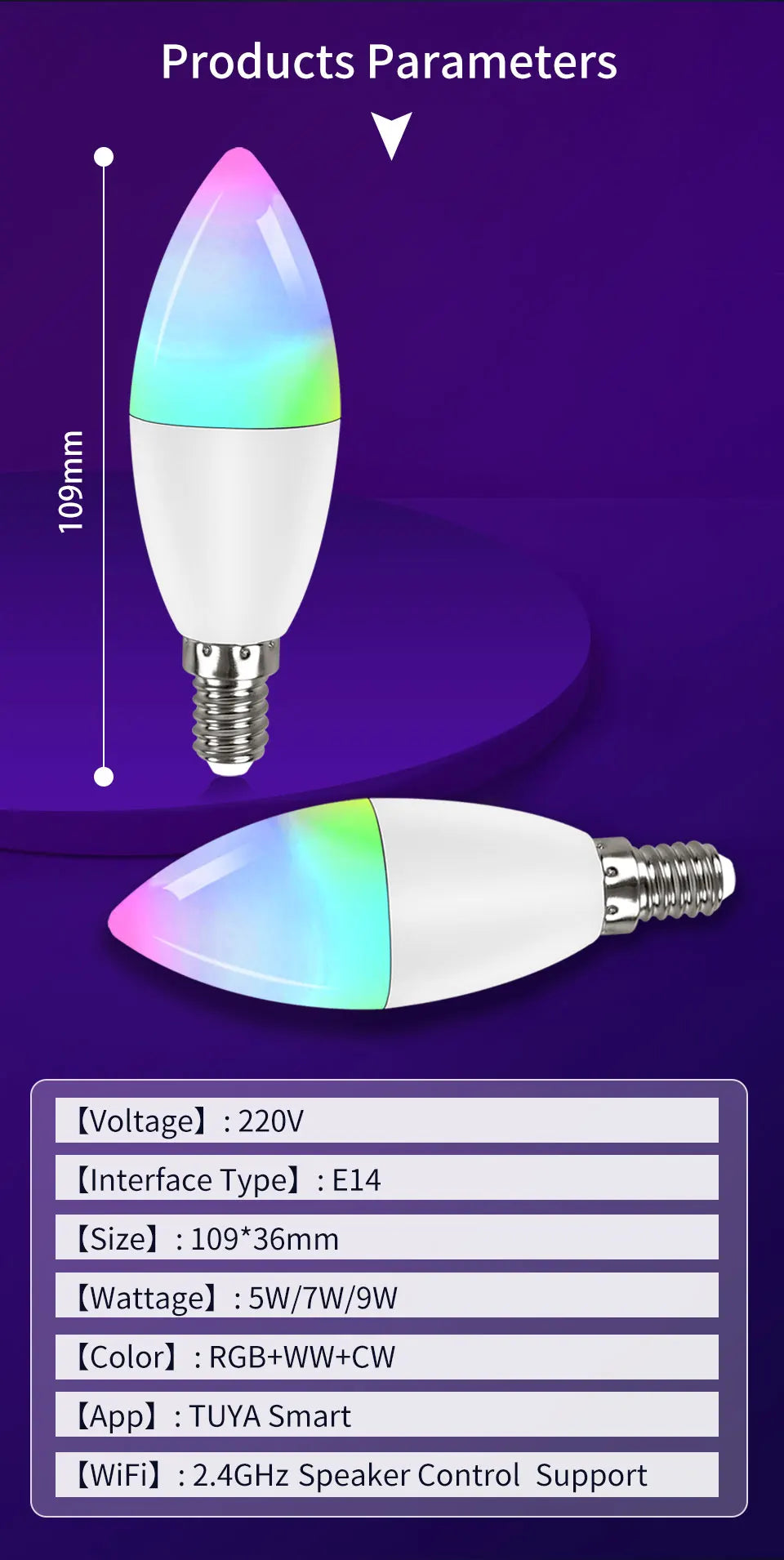 Wifi E14 Led Bulbs 220V Candle Light Tuya Smart Life Spotlight RGB Lamp with RF 2.4G Remote Group Voice Control Alexa Google