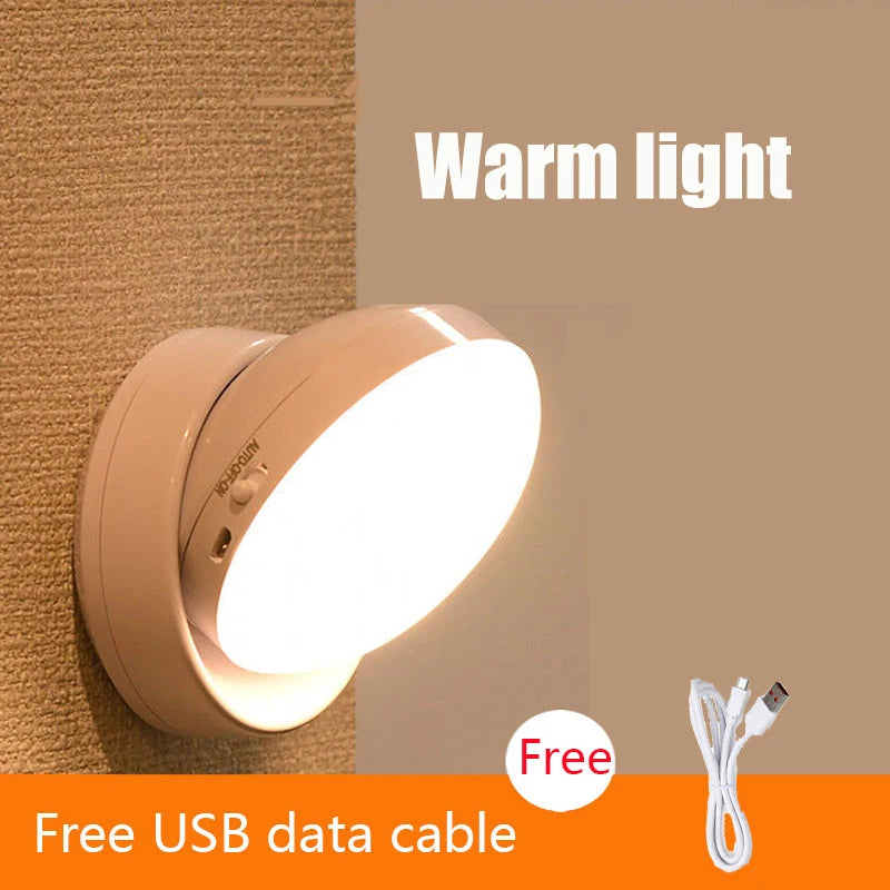 360° PIR Motion Sensing Light Round Energy Saving Bedroom USB Rechargeable Night Lamp Closet Bedside Stairs Induction Smart Lamp