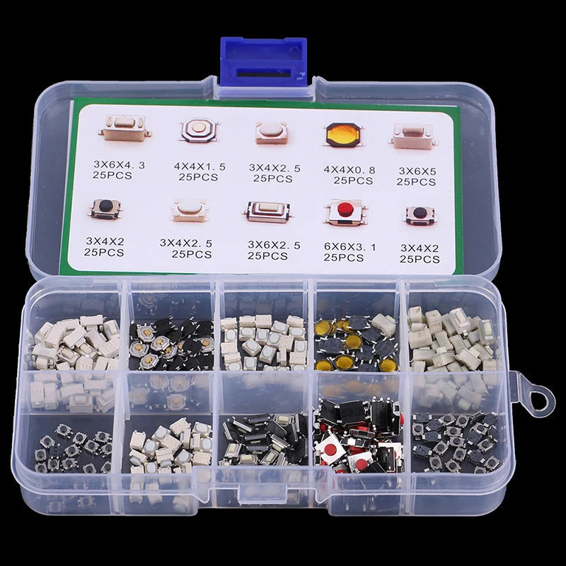 250Pcs/Box Car Remote Control Tablet Micro Momentary Keys Button 10 Model Tactile Push Button Switch Kit Touch Microswitch New