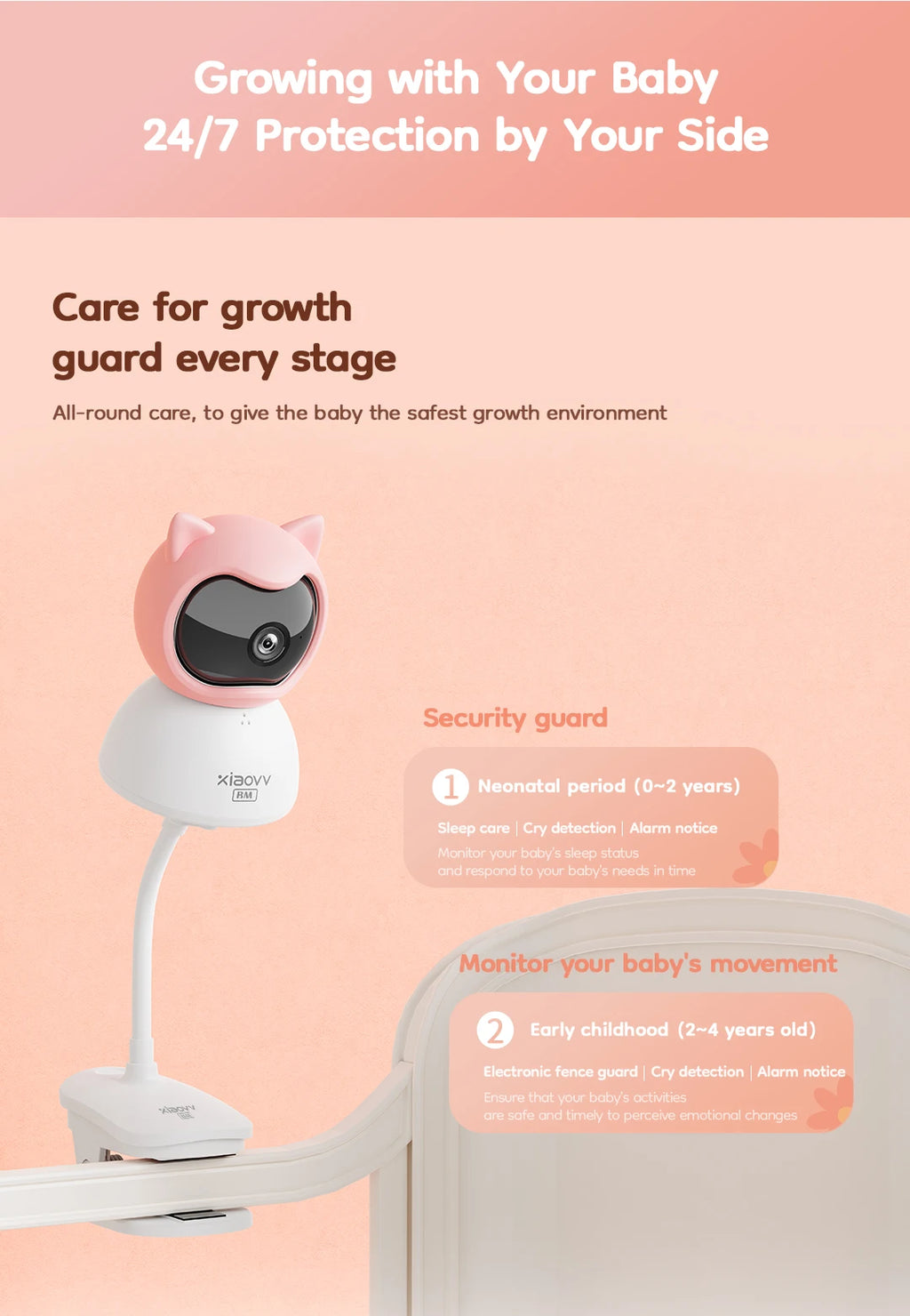 4MP WiFi xiaovv indoor Baby Monitor Two-Way Audio Motion Detection Night Vision Baby Camera for Home Security 360°
