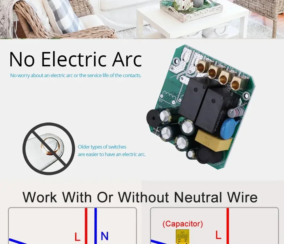 Tuya Smart Switches US Neutral Wire/No Neutral Wire Required 1/2/3/4 Gang WiFi Touch Light Switch Work with Alexa Google Home