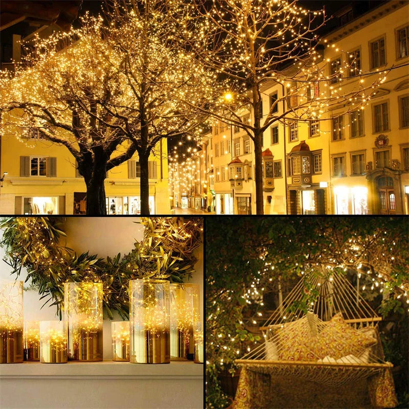 102M/52M/32m/22m/11m/7m Solar LED Light Outdoor Festoon Waterproof Garland String Lights Street Garland for Wedding Party Decor