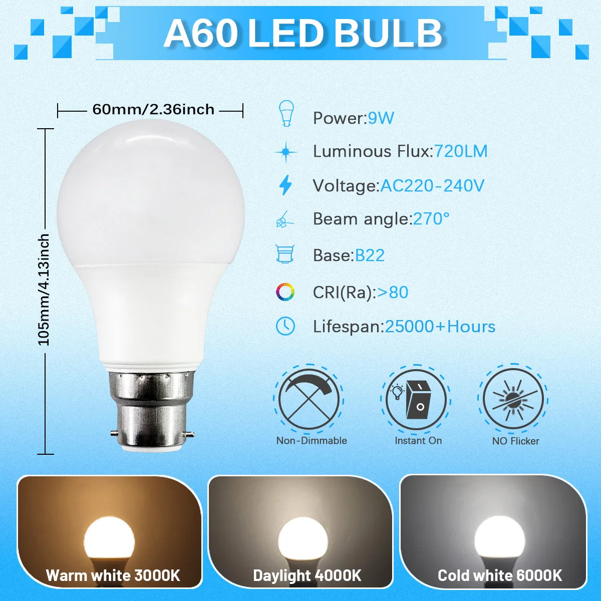 4PCS LED Bulb B22 Lamps 80-100LM/W 3W 8W 9W 12W 15W 18W 24W AC 220V 240V Lampada Light Bulbs LivingRoom Home Indoor LED Bombilla