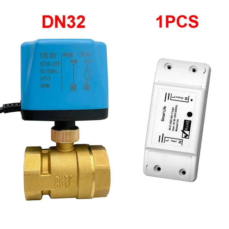 AC220V Tuya WiFi Smart Motorized Ball Valve Normally Closed Timing Water Switch Electric Valve with Smart Life Alexa Google Home