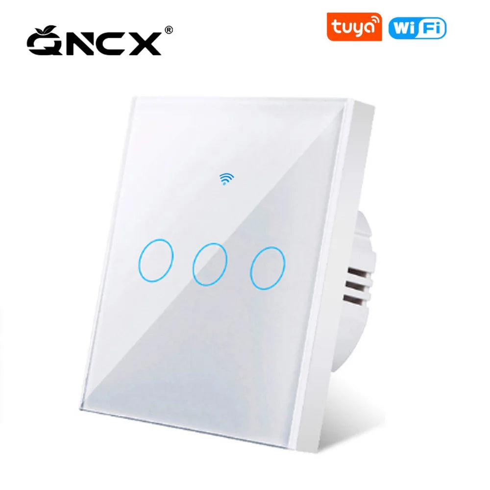 WiFi Smart Light Touch Switch Tuya Smart Life Glass Panel EU Wall Switch No Neutral Wire Smart Home For Alexa Google Home