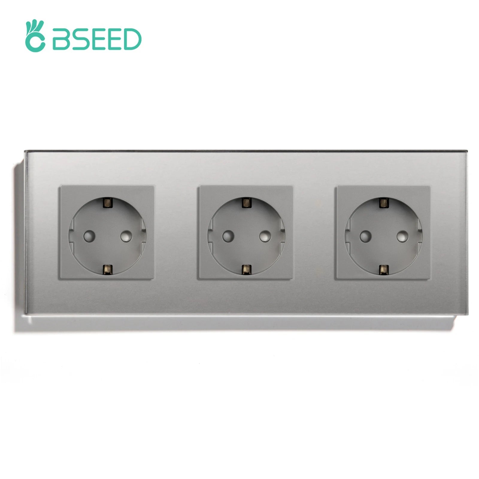 BSEED EU Standard Single Wall Socket Double Power Plugs With White Black Crystal Glass Panel Triple Outlets 16A 110V-250V