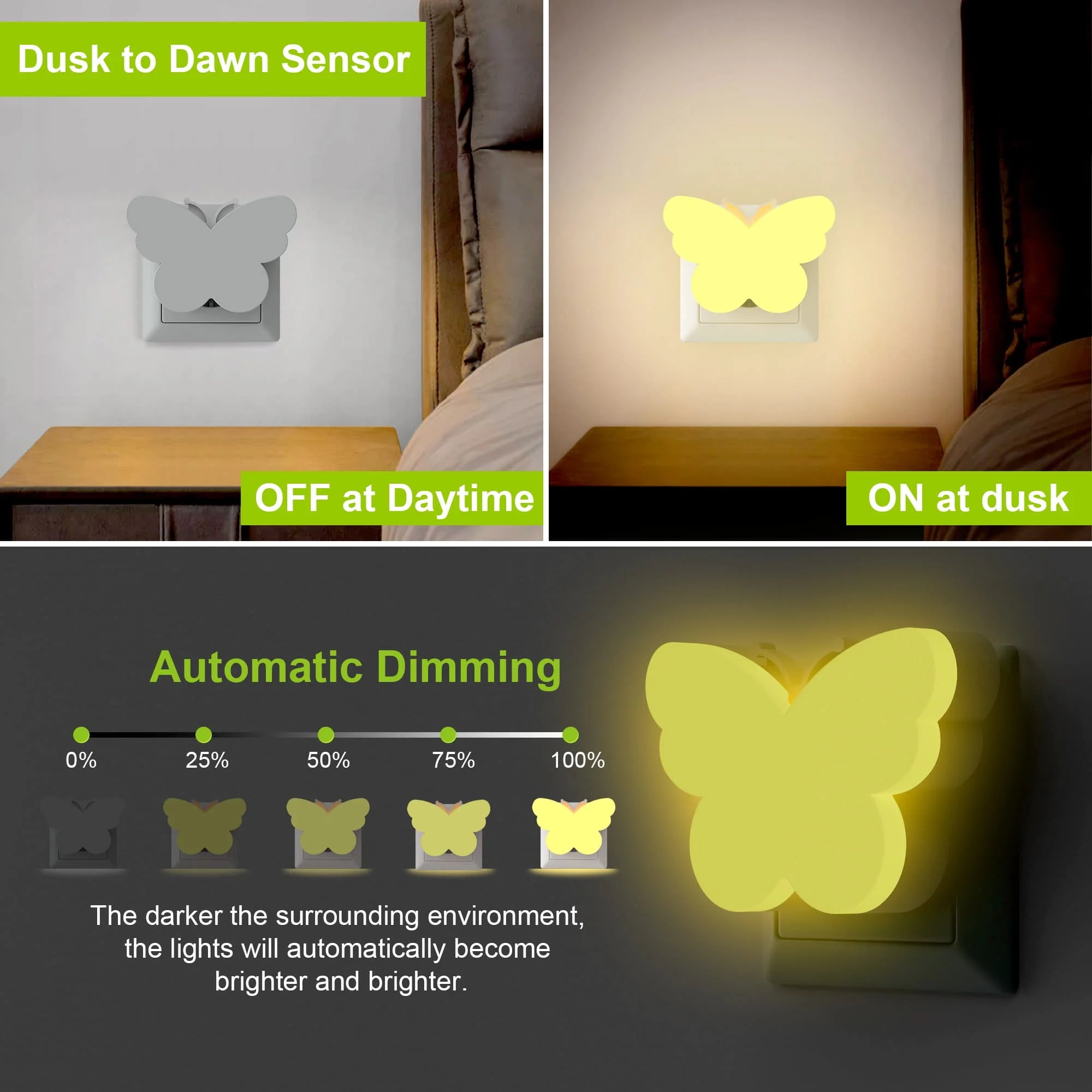 Butterfly Shape Night Lights LED Light Sensor Night Lights Plug in Auto on/Off for Kids Bedroom Stair Hallway Bedhead Night Lamp