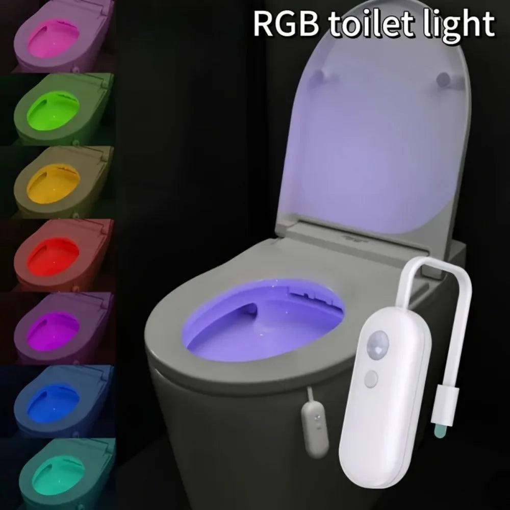 RGB Motion Sensor LED Toilet Light, Multi-Color Adjustable Bathroom Night Light, USB Charging, Easy to Install, Suitable for Bat