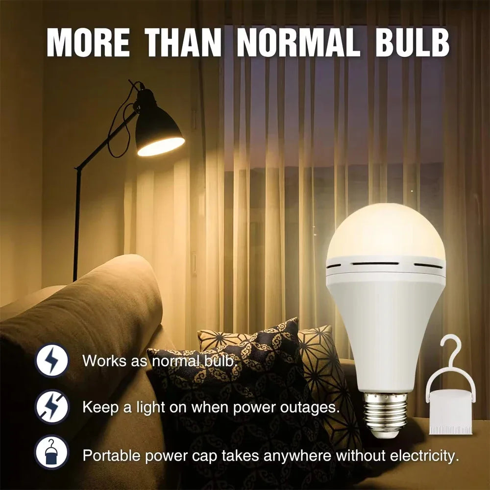 E27 Emergency LED Lamp Bulbs 7W 9W 12W 15W Rechargeable High Brightness Light Bulb Outdoor Camping Fishing Portable Lamps