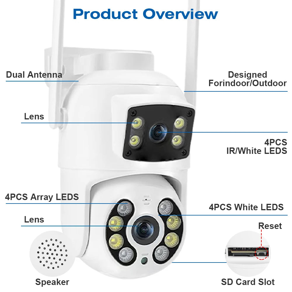 4K 8MP Dual Lens Dual Screens PTZ Wifi Camera with AI Human Detection Wireless Outdoor CCTV Security IP Camera Ziicam