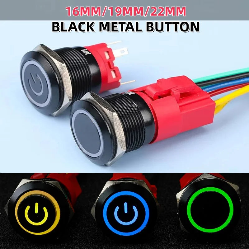 16/19/22mm Latching Push Button Switch 12/24/220V On Off BLack with LED  for with Wire Socket Plug Self-Locking/Self-reset power