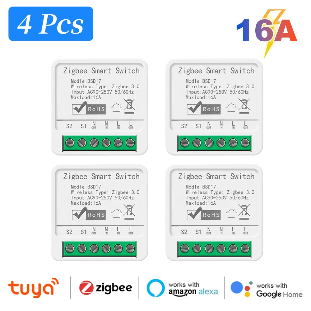 Smart ZigBee3.0 Light Switch Module 16A MiNi DIY Breaker Switch Supports 2 Way Control App Remote Control for Alexa Google Home