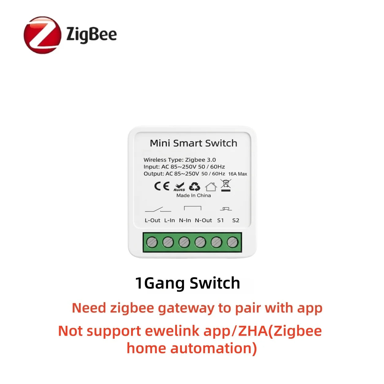 Zigbee Tuya Smart Switch Smart Life 10A/16A 1/2CH DIY Relay Breaker 2 Way Control For Alexa Google Home Assistant 2MQTT Gateway