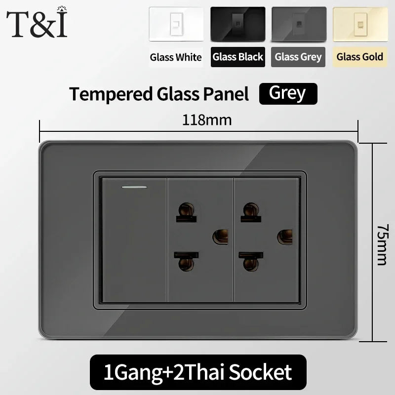 US MexicoSeries Tempered Glass Panel Plate Power Wall Socket USB Type-C Outlet Light Switch 2Way Control Home Office 110V