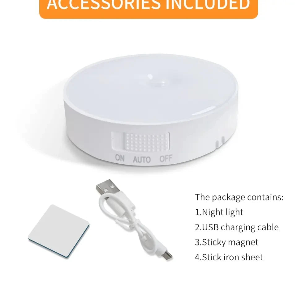 PIR Motion Sensor LED Night Light USB Rechargeable Bedroom Night Lamp Kitchen Cabinet Wardrobe Lamp Stairs Hallway Closet Lights