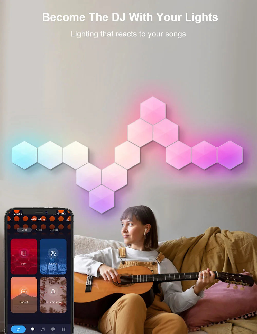 TuYa Smart WiFi Bluetooth RGB LED Hexagon Quantum Night Light Indoor Wall Light For Game Bedroom Decoration Atmosphere Lamps
