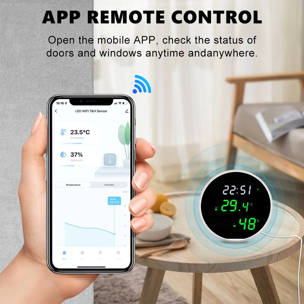 Tuya USB Smart Temperature Humidity Sensor WiFi APP Remote Monitor for Smart Home Smart Life, Works With Alexa, Google Assistant