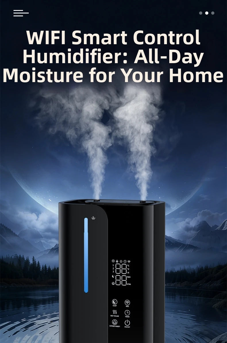 Smart WiFi Humidifier - Ultrasonic Dual Mist Air Humidifier for Large Room, 300ml/h Super Quiet 28dB, APP Control with Auto Mode