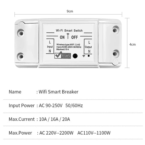 20A/16A/10A WIFI Switch Smart Home Automation Relay Module Wireless Control Switch Relay Breaker Voice Control Work Alexa Google