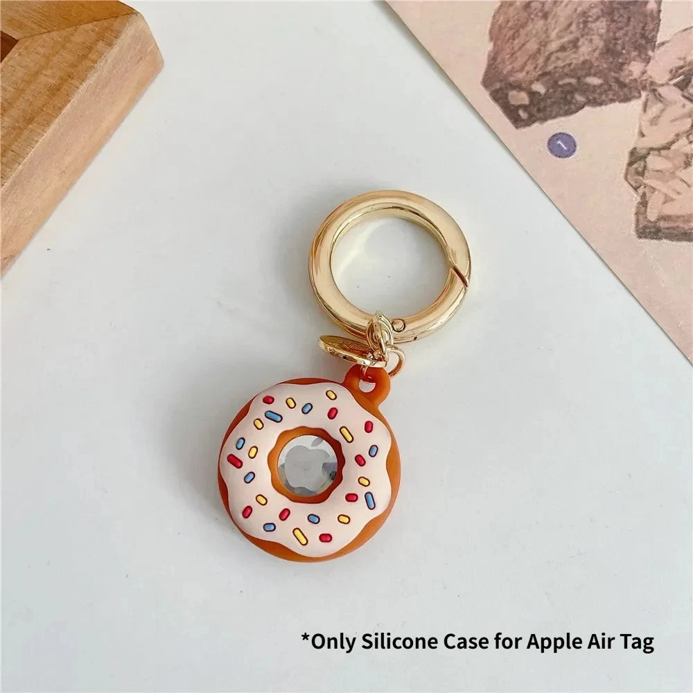 Silicone Case for Apple Air Tag Tracker Case Cartoon Donut Silicone Case for Apple Airtag Case Dog Collar GPS Finder Protective