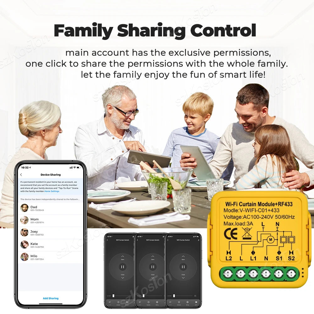 Smart WiFi RF433 Curtain Switch Module Roller Shutter Blind Motor DIY Relay Tuya Smart Life APP Remote Control for Alexa Google