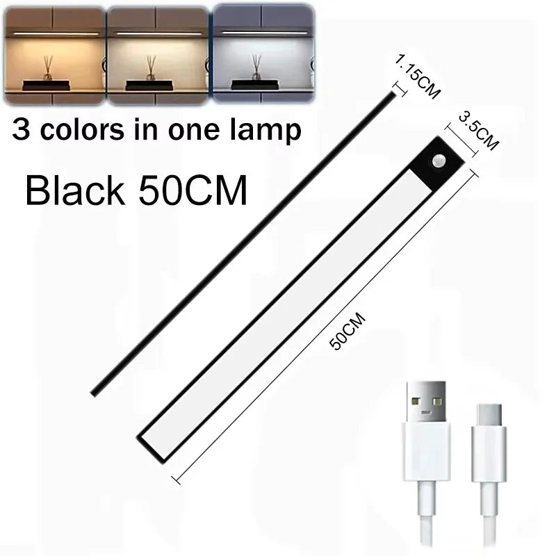 Night Light LED Motion Sensor Under Cabinet Lights USB Rechargeable Portable Lamp Lighting Bar For Bedroom Kitchen Accessories