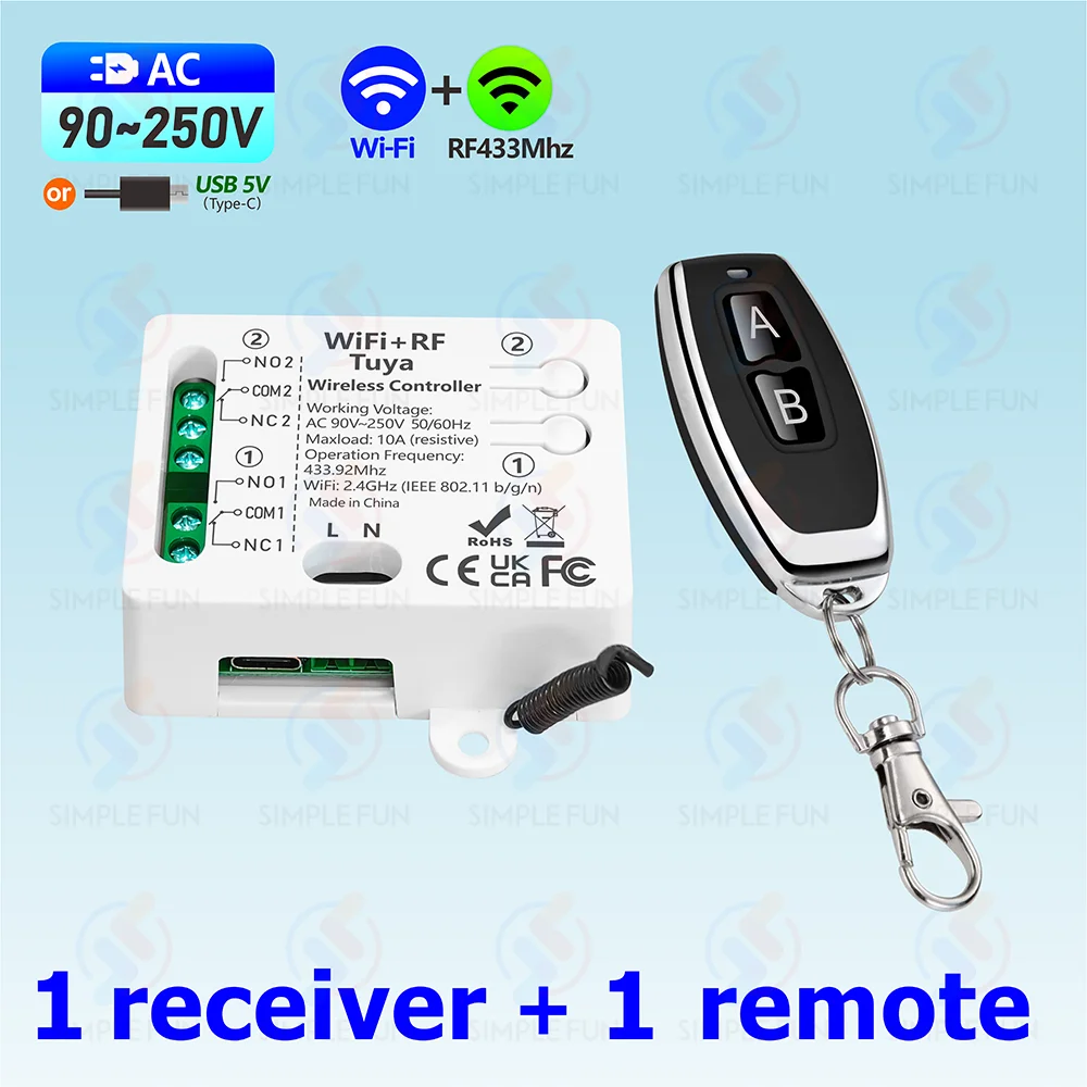 Tuya WiFi RF 433Mhz Smart Light Switch Motor Switch AC 110V 220V 230V 10A 2CH Support Alexa Google Home,for Lamp Garage Door