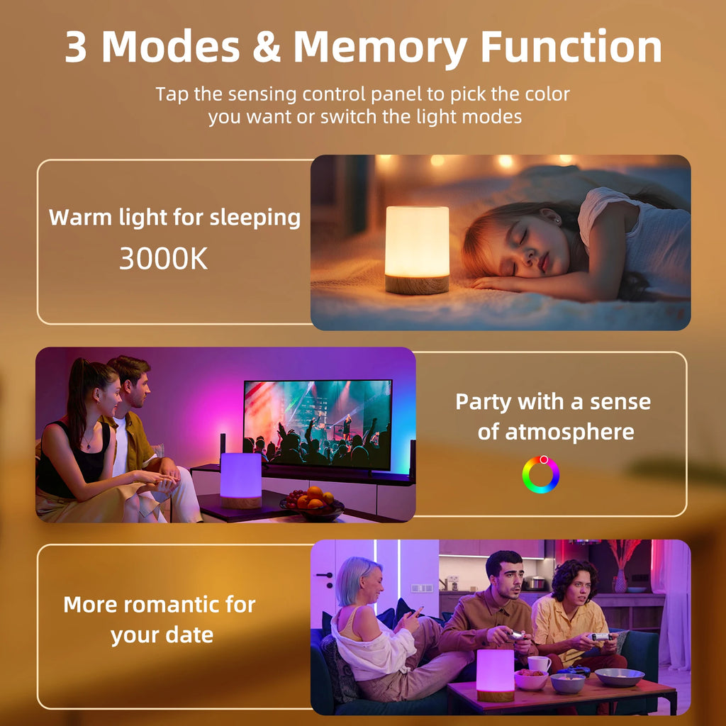 16 Colors Night Light Smart Touch Bedside Table Lamp RGB USB Rechargeable Desk Lamp Bedroom Decoration Gift Dining Table Light
