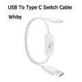 DC 5V USB To Type C Switch Cable  Charging Line USB Extension Power Supply Wire White Black On/Off Power Switches For Phone Fan