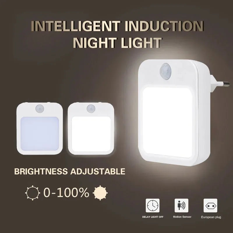 Motion Sensor Night Light LED Dimmable Bedside Lamp EU/US Plug Kids Nursery Corridor Lighting Wireless Touchless Night Lamp