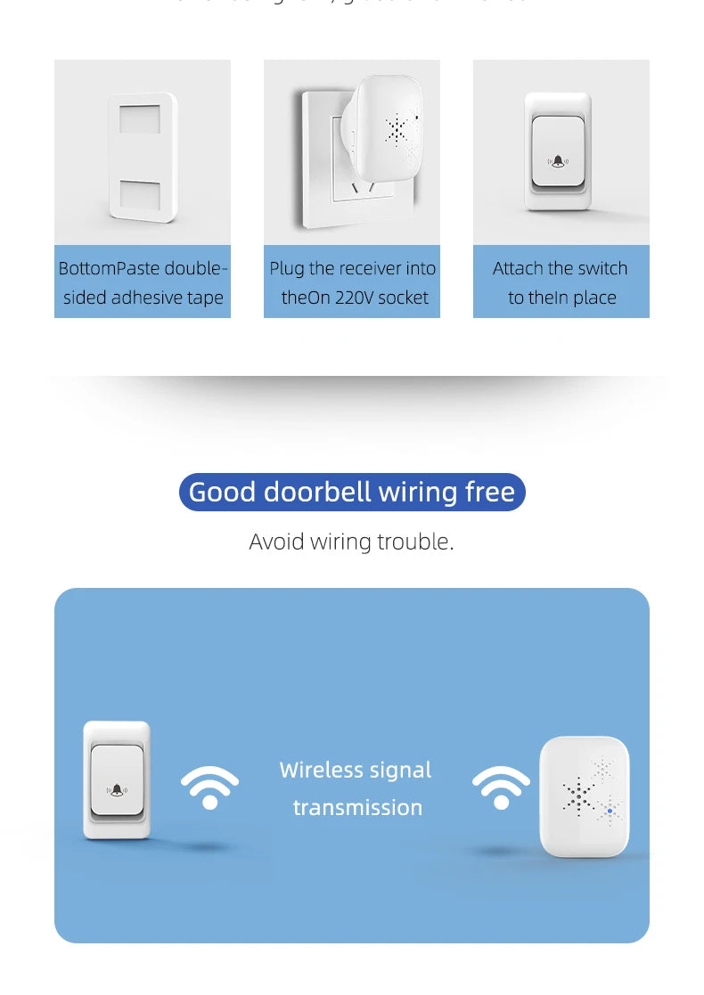 Wireless Doorbell - Home Ultra-Long-Distance Electronic Remote Control Digital Chime Doorbell - Child and Elderly Person Wireles