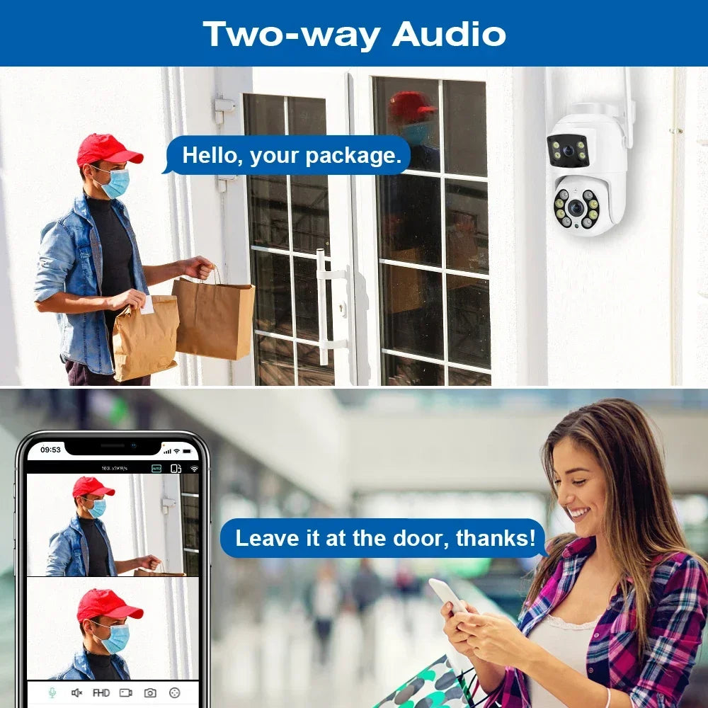 4K 8MP Dual Lens Dual Screens PTZ Wifi Camera with AI Human Detection Wireless Outdoor CCTV Security IP Camera Ziicam
