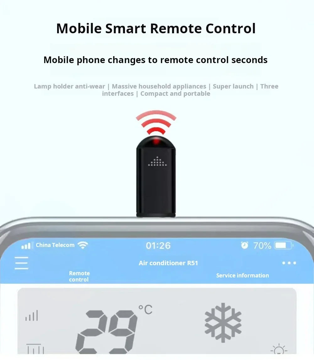 Type C Smartphone Infrared Transmitter Adapter Smart App Control for TV and Other Devices with Infrared Remote Functionality
