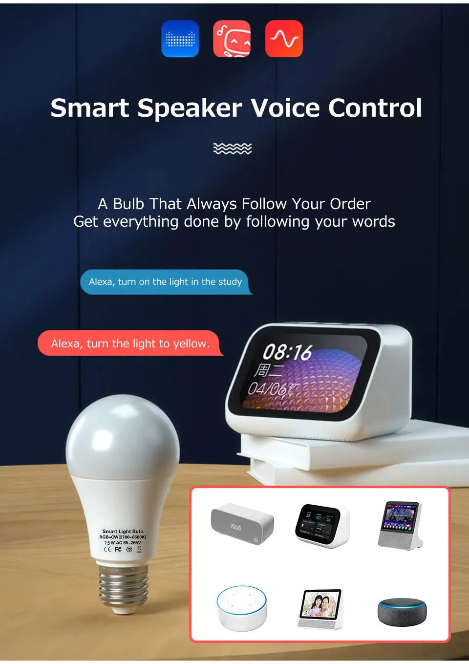 Tuya Smart WiFi LED Light Bulb E27 AC85-265V 12W 15W 18W Alexa Google Home Voice Control Smart Life APP RGB Color Changing Lamp