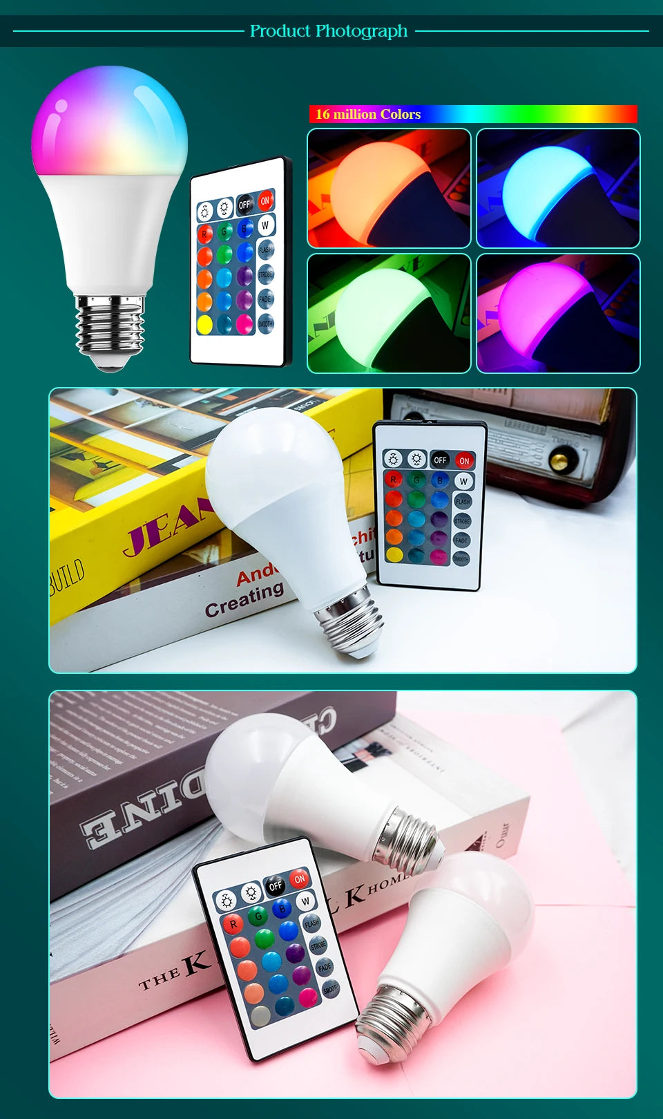E27 Remote Control Lamp Led RGB Light Dimmable AC220V 7W RGBW Led Lamp Colorful Changing Bulb Led Lampada RGBW White Decor Home