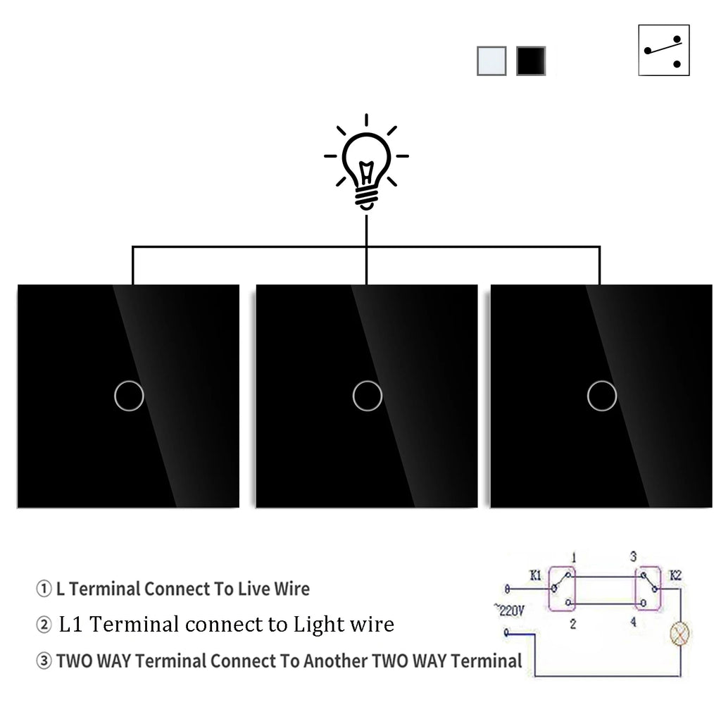 2way 3way 1gang Touch Switch Wall Light Switches No Neutral Wire 240V No Wifi For Staircase Bedside Switches Bedroom