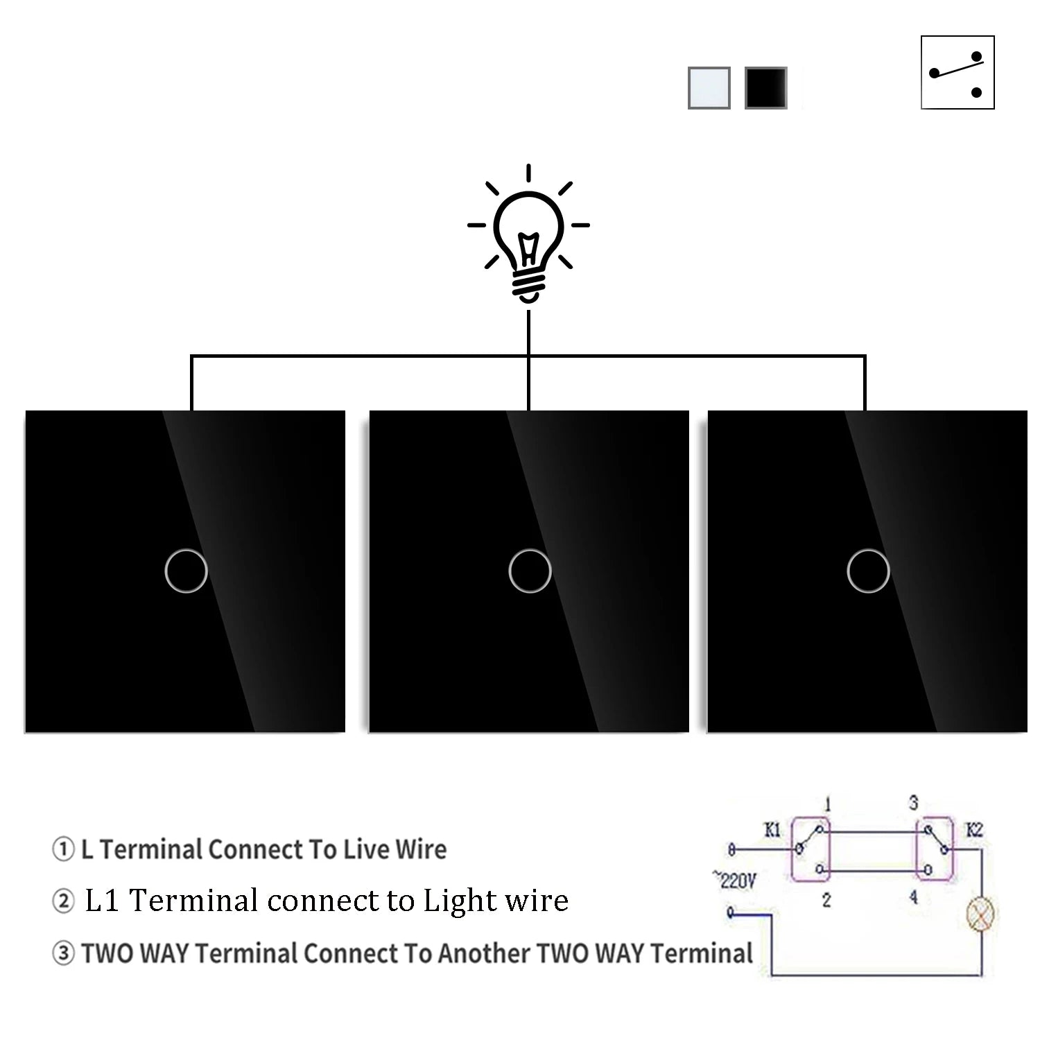 2way 3way 1gang Touch Switch Wall Light Switches No Neutral Wire 240V No Wifi For Staircase Bedside Switches Bedroom