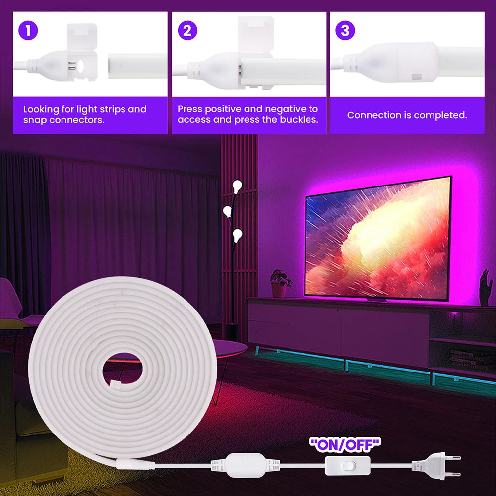 220V Switch COB LED Neon Strip Light 288LED AC EU Power Plug Kit White Pink Red 10 Color Waterproof Flex Tape Home Kitchen Decor
