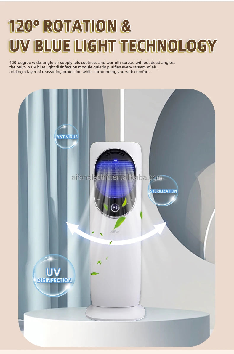 New Smart Fan Cooling Purpose Office Home Indoor Portable Bladeless Electric Fan Heater with Remote Controller