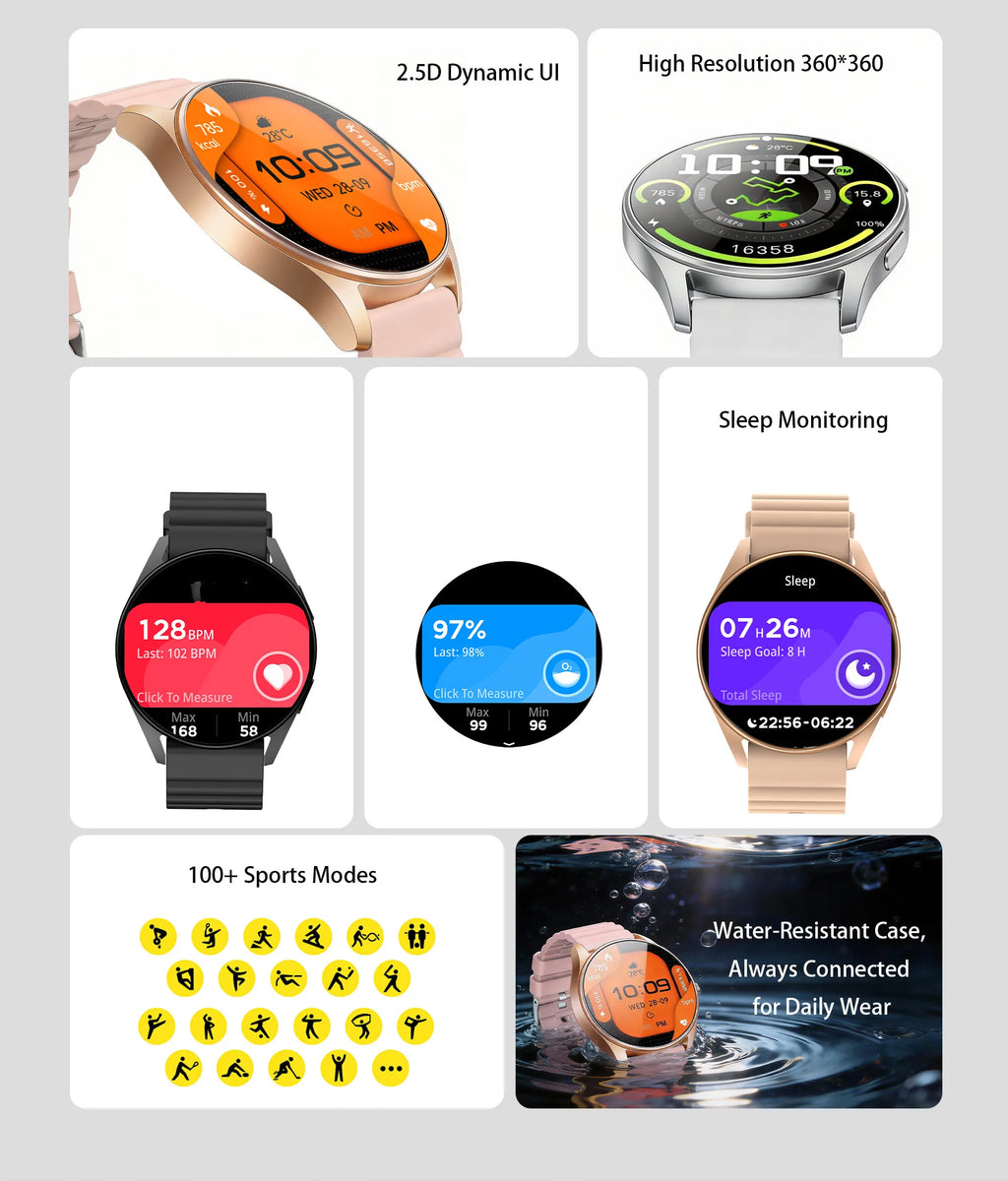 Men's and women's smartwatches, wireless dialing, fitness trackers, compatible with IOS and Android wearable smart wristbands