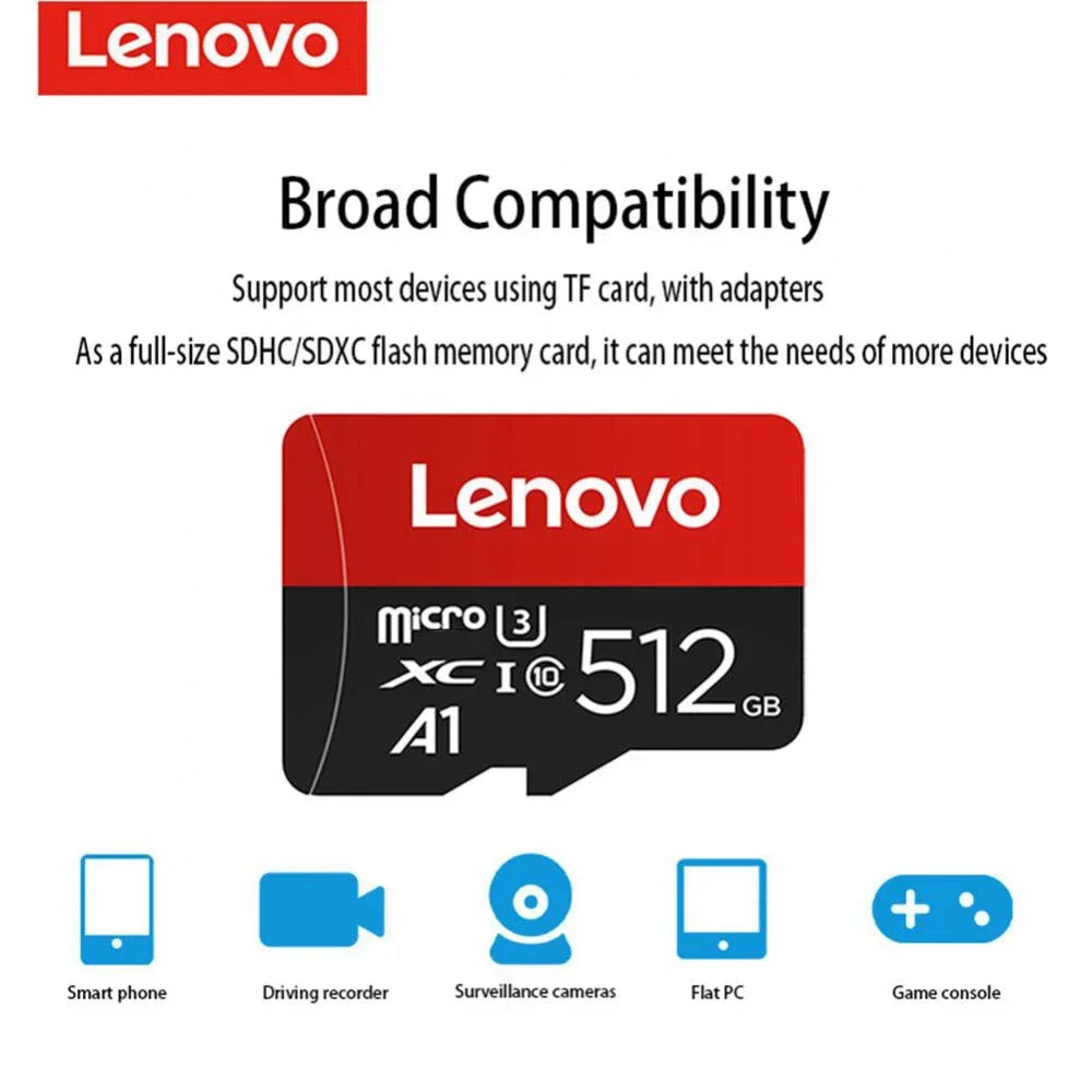 Lenovo 1TB Memory Micro Card Class 10 High Speed 4K Video TF Flash SD Cards 2TB 1TB 256GB 128GB TF Card for Phones Camera Drone