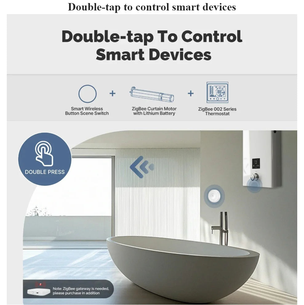 Smart Scene Switch Wireless Zigbee Tuya, Mini Remote Control for Smart Life, Create 3 Scenes, Perfect for Bedroom Kitchen
