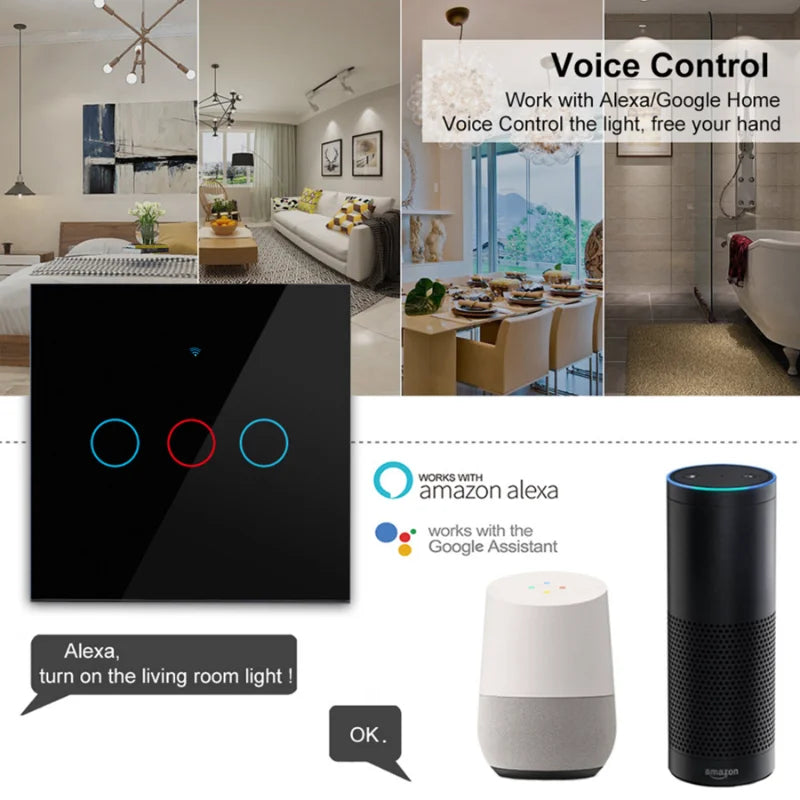 Touch Switch Tuya WiFi Light Wall Smart Switch For EU Smart Home Life Alexa Google Home 433RF WiFi Remote 1/2/3 Gang