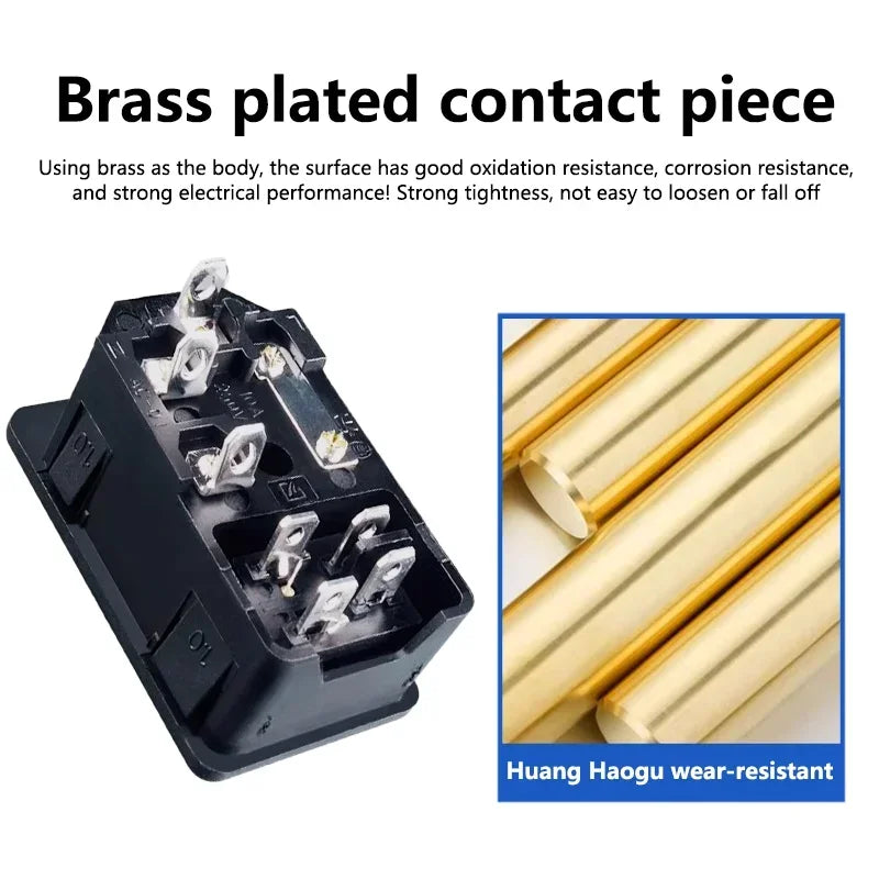 5/20Pcs Rocker Switch AC Power Socket Switch Plug Connector AC Socket with 10A Fuse Red LED Lamp