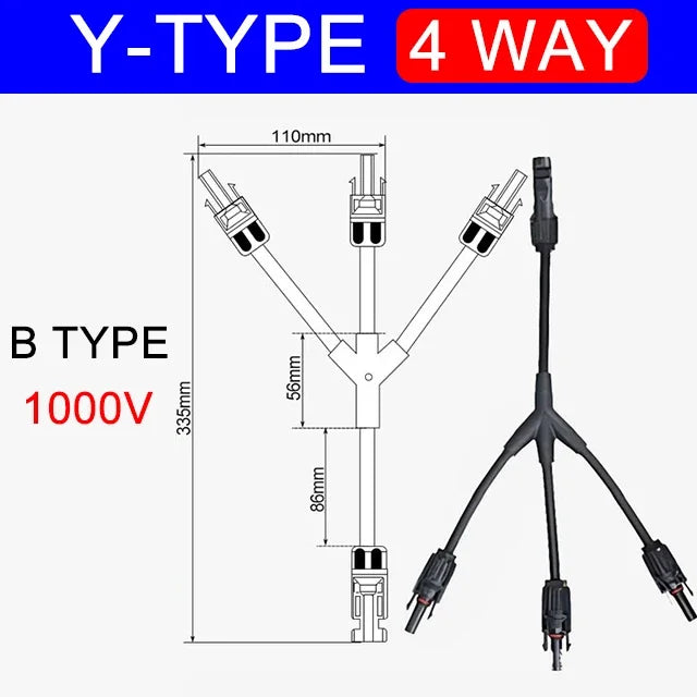 1/5Sets Photovoltaic PV Solar Cell Connector Solar Panel Parallel Connection PV Plug 1 To 2/3/4Way 30A 1000V Y Type Connector